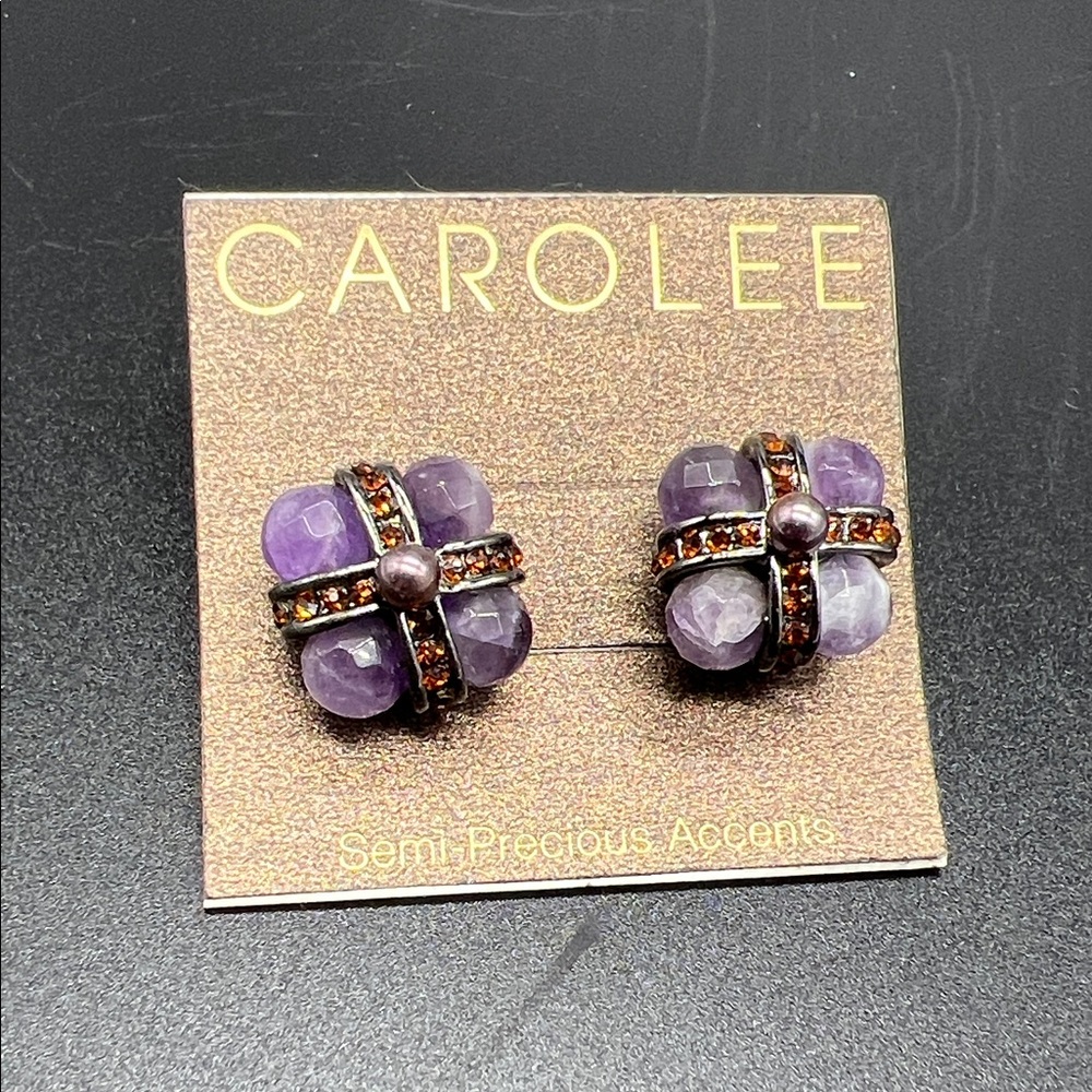 Carolee Amethyst and Gold-Tone Earrings NEW